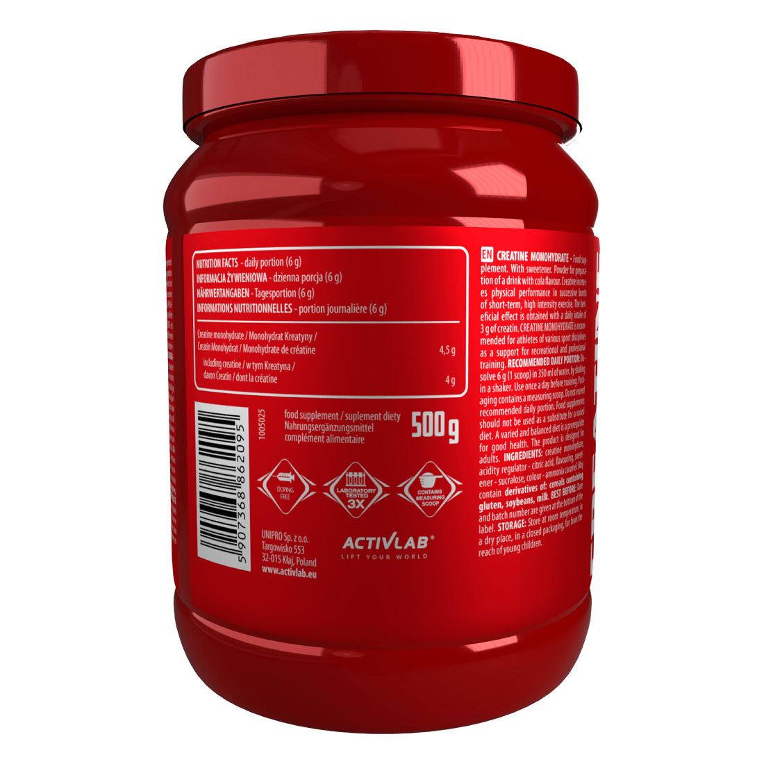 Créatine Monohydrate Activlab 500 g — saveur Cola
